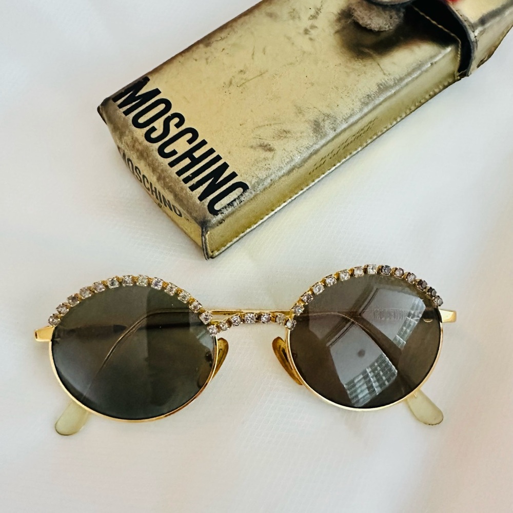 Rare Moschino Vintage Gold Round Rhinestone Sunglasses - Vintage Glam - Picture 10 of 13